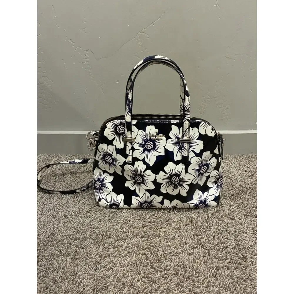 Kate Spade New York Cedar Street Floral Maise Satchel Bag Black and White 426
